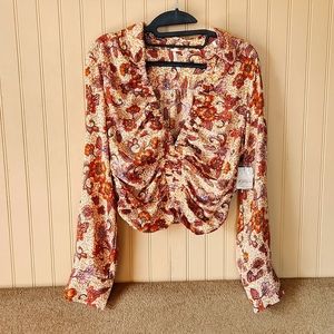 NWT Free People I Got You V-Neck Smocked Printed top Blouse Size small o…
